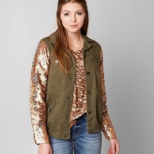 Buckle BKE Sequin Sleeve Utility Jacket Size Medium
